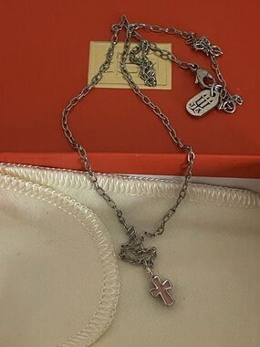 James Avery Sterling Silver Chain Necklace with Pink Cross Charm